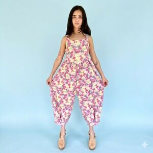Vintage 80s Laura Ashley Floral Jumpsuit Cottagecore Boho Balloon Leg Small
